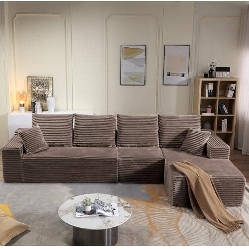 107" Modern Black Corduroy L-Shaped Sofa, Deep Seat Chaise for Living Room