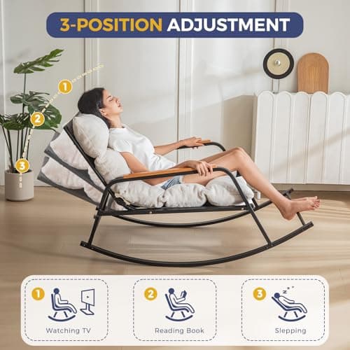 MAXYOYO Beige Adjusting Reclining Rocking Chair with Wide Teddy Cushion