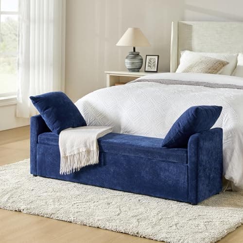 HULALA HOME Beige Modern Storage Bench with Throw Pillows