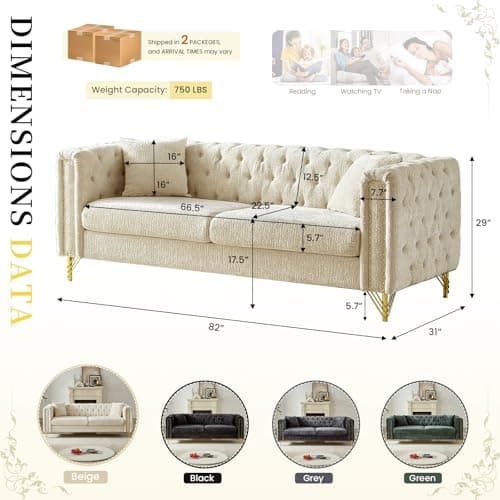 Chenille Loveseat Sofa - Comfy and Stylish for Living Room, Office, Apartment (Beige)