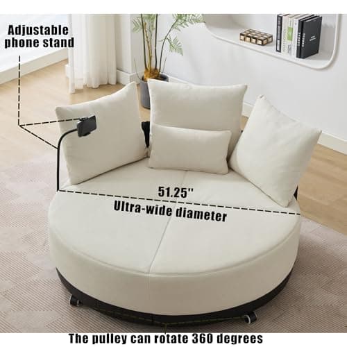 Beige 52.75" Oversized Rotating Swivel Chair with Phone Stand