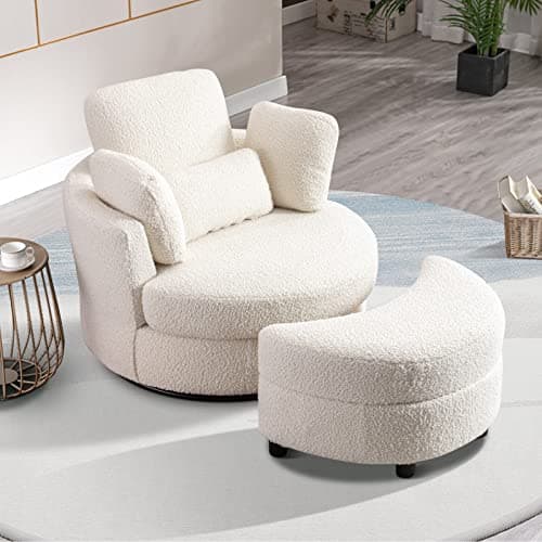 40" Modern Black Swivel Chair with 360° Metal Base & Plush Pillows, Thick Cushion, Living Room & Bedroom Accent (Black)