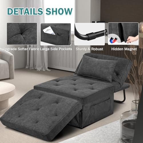4-in-1 Convertible Sofa Bed with Adjustable Backrest, Gray (Large)