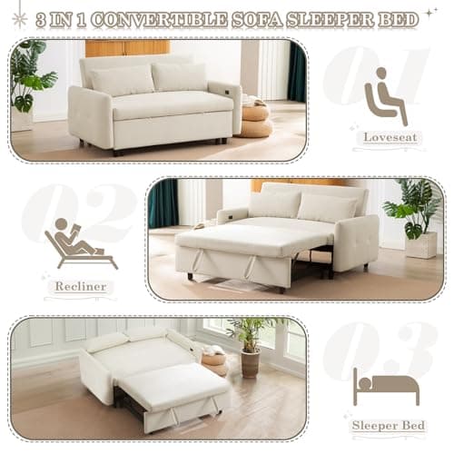 Convertible Sleeper Sofa Bed with USB&Type-C Port