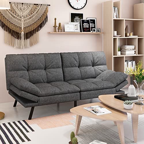 Wood-it Memory Foam Foldable Sofa Bed with Adjustable Armrests, Brown