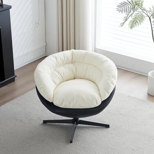 Black+Brown Swivel Accent Chair with Detachable Cushion