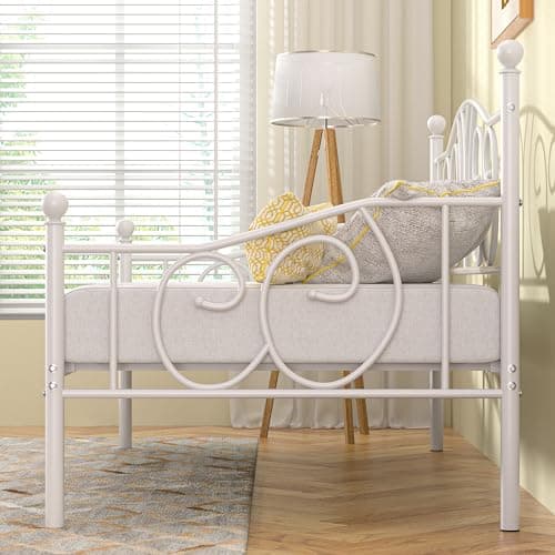 VECELO White Classic Headboard Twin Metal Daybed Frame