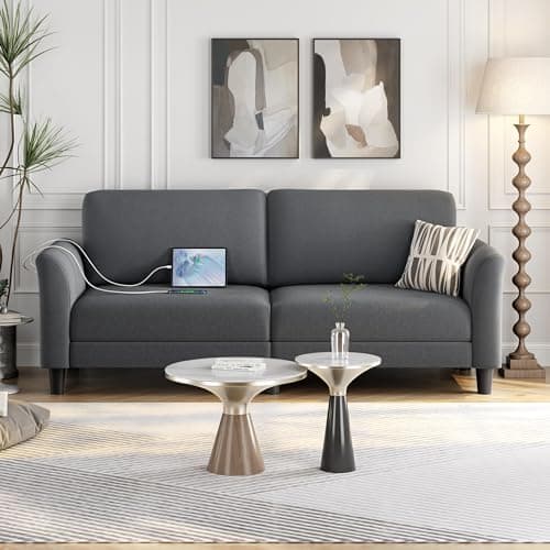 Yaheetech 67" Dark Gray 2 Seater Fabric Sofa with USB Ports