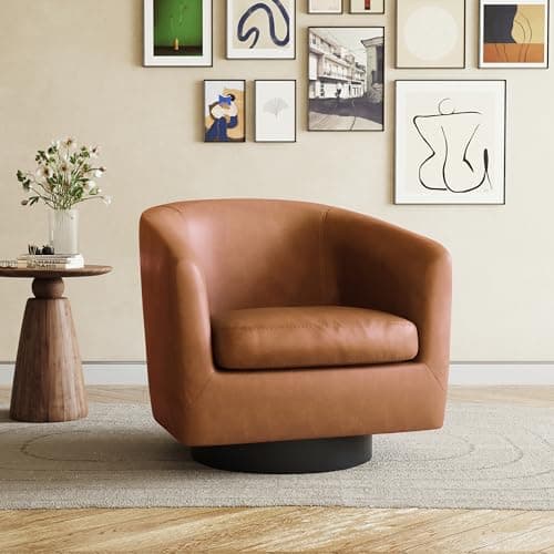 Modern Cream UIXE PU Leather Swivel Barrel Club Chair Set (2)