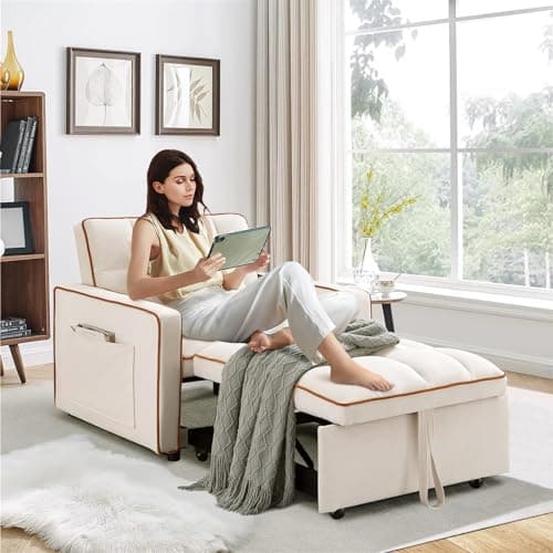 3-in-1 Convertible Sleeper Chair Bed with Adjustable Backrest and Side Pockets, Velvet Upholstered Recliner for Living Room/Office/Small Spaces (Grey)
