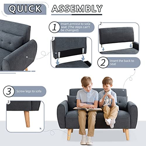 Shintenchi Dark Grey Mid Century Fabric 2-Seat Loveseat Sofa
