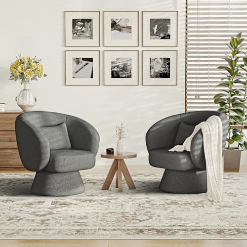 Darkgrey Swivel Barrel Chair with Lumbar Pillow for Living Room & Bedroom