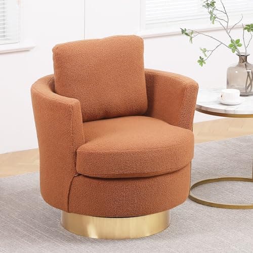 Gold Stainless Steel Base Teddy Swivel Chair, Black Comfy Living Room Accent