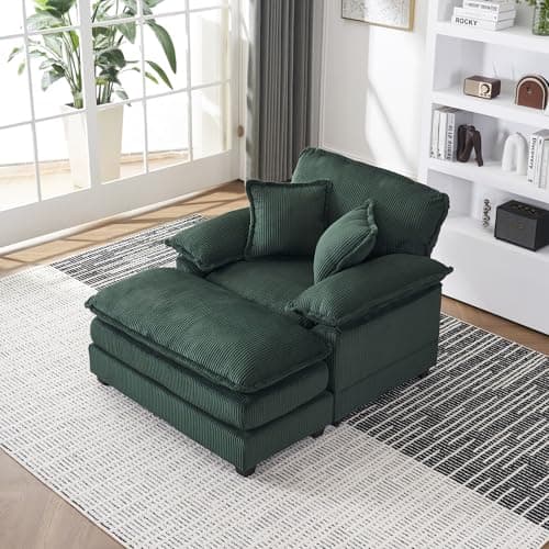 Oversized Corduroy Chaise Lounge Chair, Green, Perfect for Living Room, Bedroom, Office