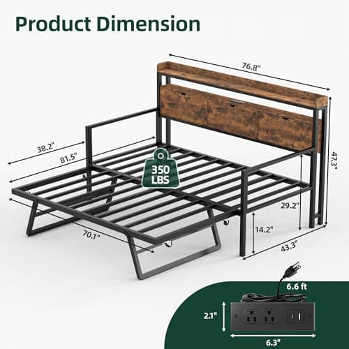 Rustic Brown MU Daybed with Pop Up Trundle & Charging Station