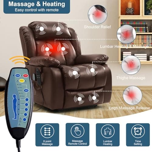 Genuine Leather Dual Motor Lift Recliner Chair with Heat & Massage (Brown)