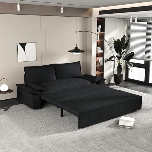 70.1" Queen Size 3-in-1 Convertible Futon Sofa Bed with Cushion Armrest, Modern Velvet Beige Couch for Living Room and S