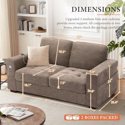 Ihanherry 70 Inch Loveseat with Charging Port & Side Pocket, Comfortable Modern Sofa