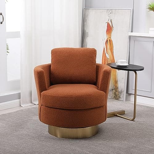 Gold Stainless Steel Base 360 Degree Swivel Chair, Teddy Grey Fabric (Living Room, Bedroom)