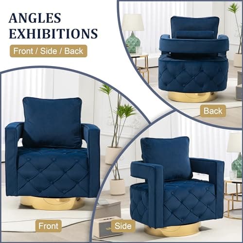 Navy Velvet Tufted Accent Chair for Living Room, Bedroom, Office