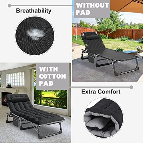 ABORON Heavy Duty Outdoor 5-Position Folding Lounge Chair with Pad