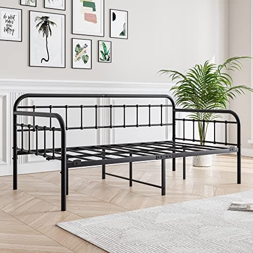 JURMERRY Black Metal Daybed Frame with Steel Slats Twin Size Furniture