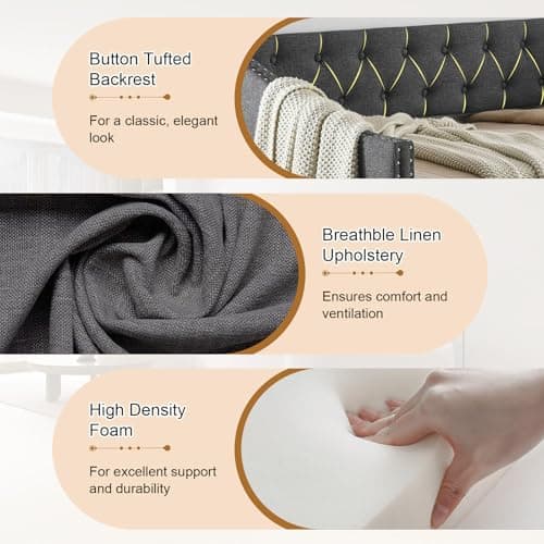 KINFFICT Modern Upholstered Full Size Button-Tufted Daybed with Storage