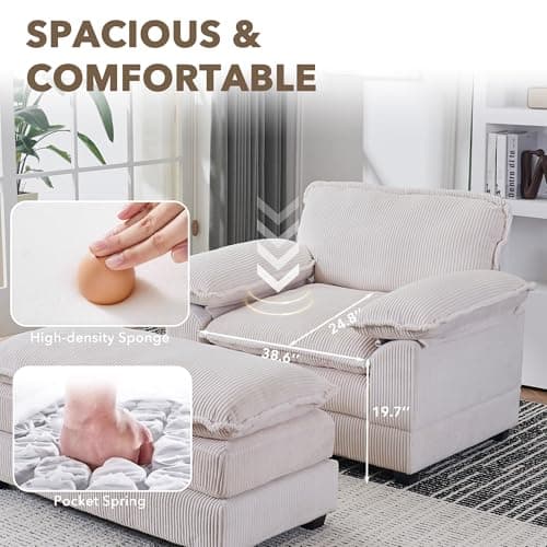 56.3" Oversized Corduroy Chaise Lounge with Ottoman, Plush Seat for Living Room