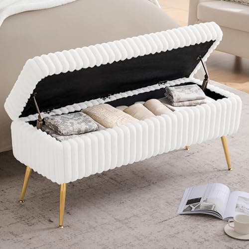 White Gold Leg Storage Bench with Seating & Bedside Organizer