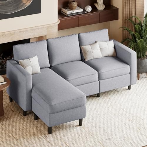 JAMFLY L-Shaped Couch for Living Room, Dark Grey Reversible Chaise