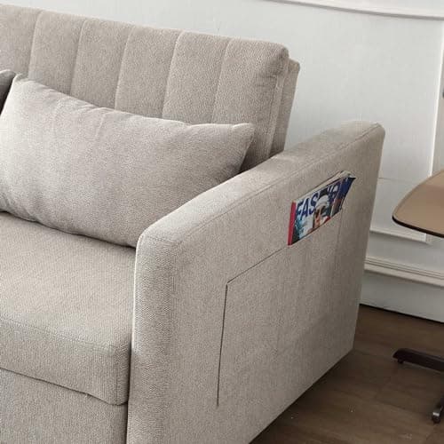Light Grey Convertible Futon Sofa Bed with Side Pocket