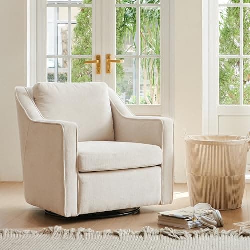 COLAMY Beige 360° Swivel Accent Chair with Track Arms