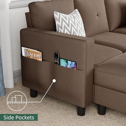 JAMFLY Brown L-Shaped Sectional with Storage for Small Spaces