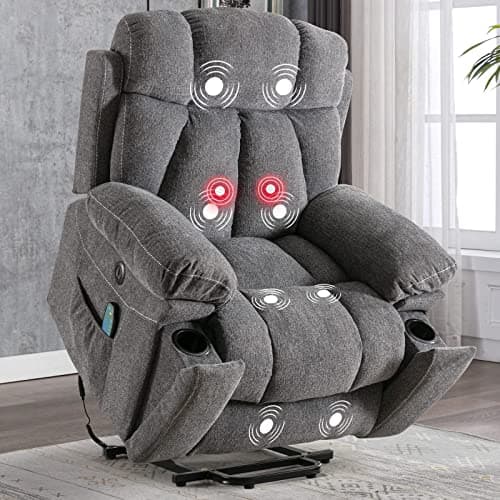 CANMOV Large Power Lift Recliner with Massage and Heat for Big People-Anti Skid Fabric, Dark Gray