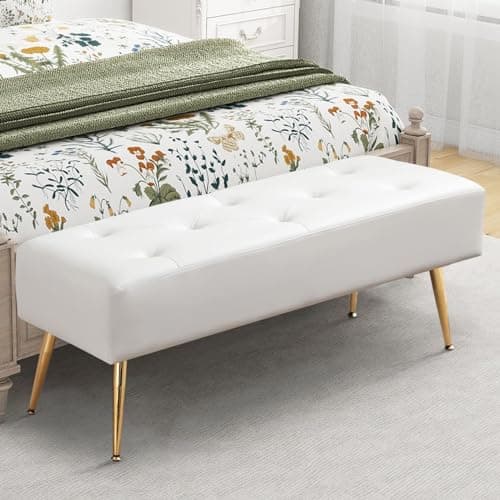 44 inch black bedroom ottoman bench with gold legs