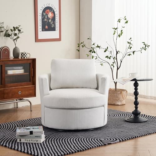 Beige 360 Swivel Corduroy Chair for Living Room, Nursery & Leisure