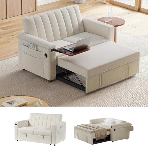 Amada 3-in-1 Convertible Sleeper Sofa Bed, Grey Velvet Couch with USB Ports