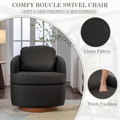 Swivel Barrel Chair with Linen Fabric Upholstery