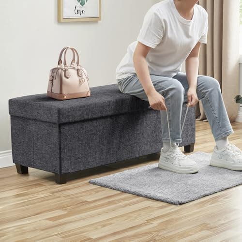 Ornavo Home 43 Inch Charcoal Gray Folding Storage Ottoman Bench