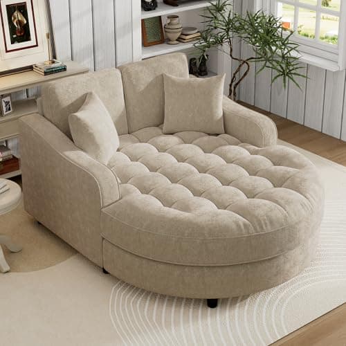 Blue-gray 55" Oversized Chaise Lounger with Chenille Fabric, Pillows, Charge Station & Cup Holders