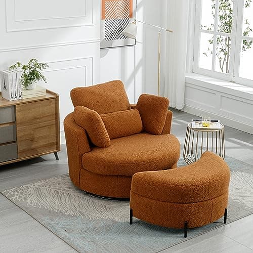 Oversized Swivel Accent Chair for Living Room Bedroom Hotel Office - Beige Boucle