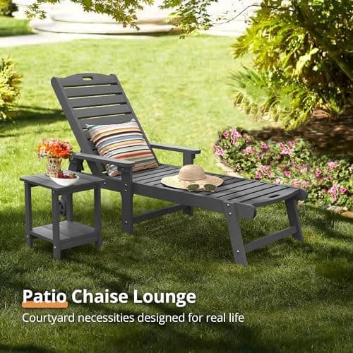 LUE BONA Dark Gray 79'' Oversized 5 Positions Poolside Chaise Lounge Chair Set