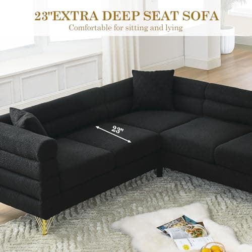 Oversize L Shaped Corner Sofa Couch in Teddy Bouclé Cloud Fabric