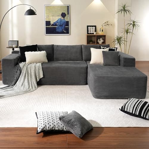 Ovios 104" Cloud Sectional with L-Shaped Chaise, Camel (Corduroy)