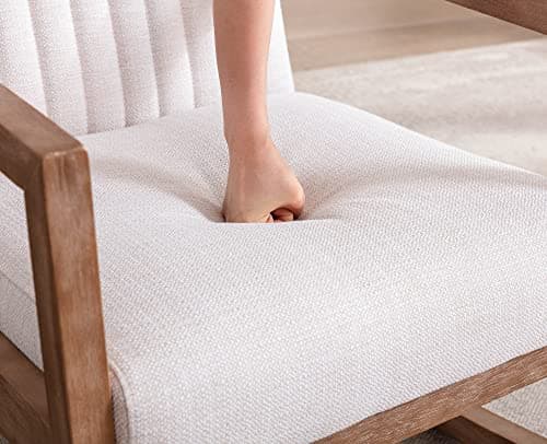 VESCASA Beige Linen Tufted Mid-Century Rocking Chair, Light Walnut Frame, Living Room Nursery Bed RocChair