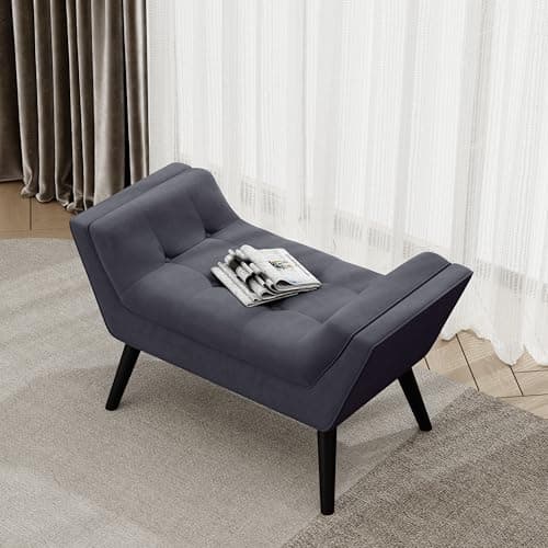 Alunaune Dark Gray Velvet Tufted Ottoman Bed Bench with Storage