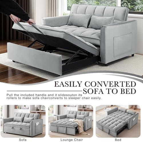 3 in 1 Convertible Sofa Bed, Grey with Side Pocket & Adjustable Backrest