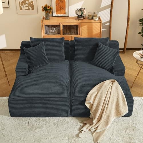79" Dark Grey Corduroy Oversized Chaise Lounge Couch for Living Room
