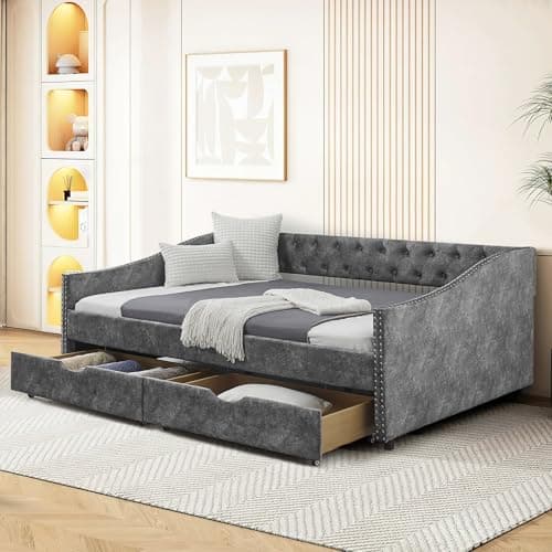 KINFFICT Modern Upholstered Full Size Button-Tufted Daybed with Storage