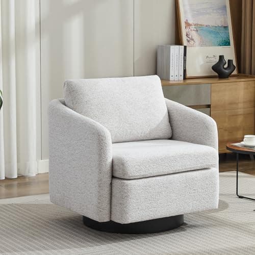 Beige 360° Swivel Chenille Arm Chair - Mid Century Modern Living Room Essentials